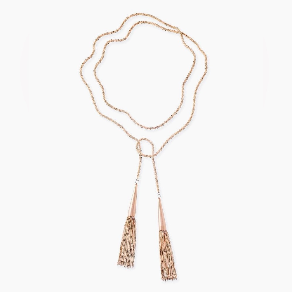 KENDRA SCOTT Phara Rose Gold Chunky Tassels Lariat Chain Necklace 48.5"
